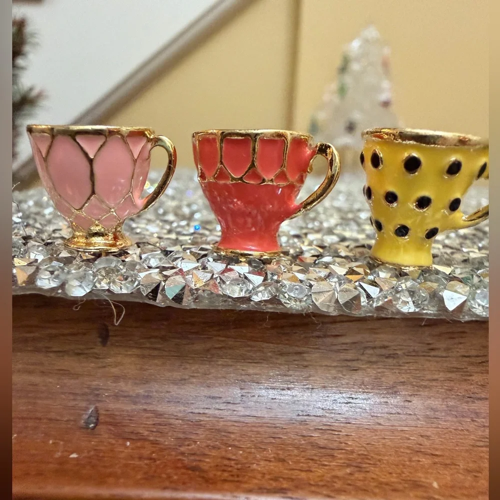 Teacup metal beads jewelry gold tea cup saucer charm pendant Kate Spade necklace - Picture 4 of 8